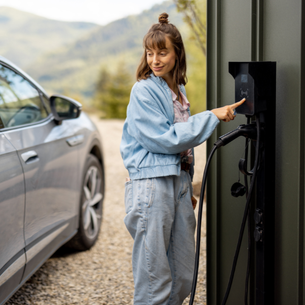 Home EV charger plugged into electric vehicle